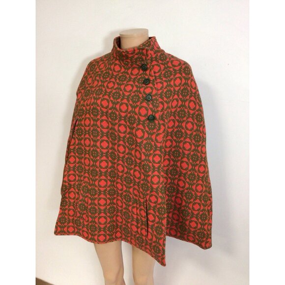 Vintage 70's Celtique Welsh Woollen Jacquard Cape Coat Womens Small - Picture 8 of 10